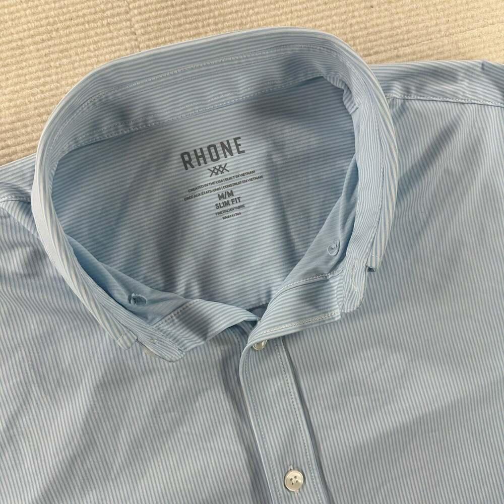 Rhone Commuter Shirt Slim Fit Blue Stripe Long Sleeve Button Up Shirt Men's M